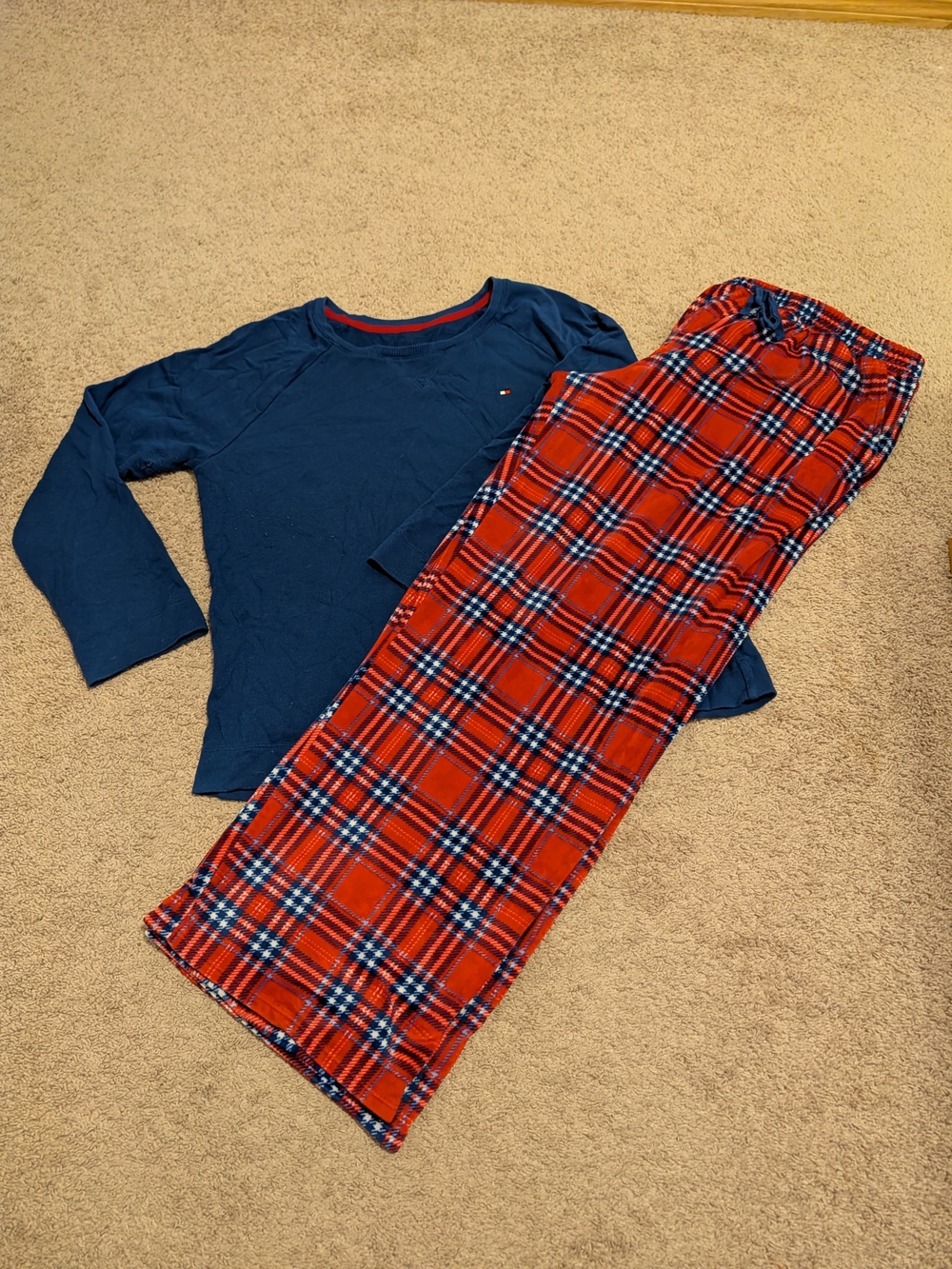 Tommy Hilfiger Boys Navy Long-Sleeve Top with Red Plaid Pajama Pants